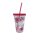 Plastikbecher mit Strohhalm Rot ca. 15 cm