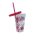 Plastikbecher mit Strohhalm Rot ca. 15 cm