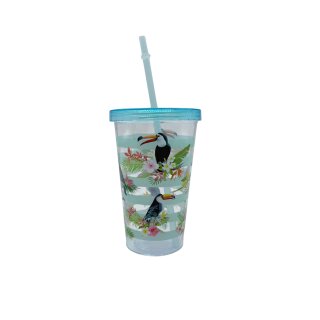 Plastikbecher mit Strohhalm Blau ca. 15 cm