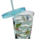 Plastikbecher mit Strohhalm Blau ca. 15 cm