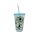 Plastikbecher mit Strohhalm Blau ca. 15 cm