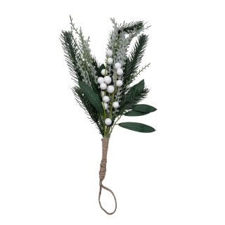 Künstlicher Tannenzweig mit Beeren zum Aufhängen Grün/Weiß ca. 39 cm