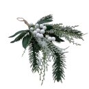Künstlicher Tannenzweig mit Beeren zum Aufhängen Grün/Weiß ca. 39 cm