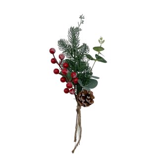 Künstlicher Tannenzweig mit Zapfen und Beeren Grün/Rot ca. 30 cm