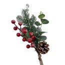 Künstlicher Tannenzweig mit Zapfen und Beeren...