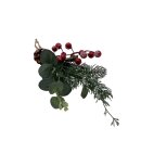 Künstlicher Tannenzweig mit Zapfen und Beeren Grün/Rot ca. 30 cm