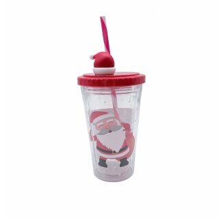 Weihnachtlicher Trinkbecher  " Weihnachtsmann " Rot/Klar ca. 400 ml