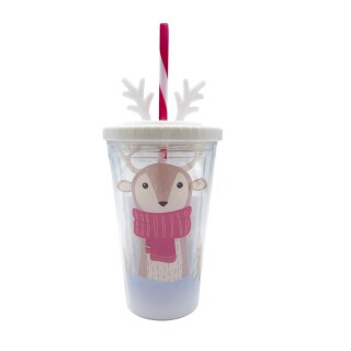 Weihnachtlicher Trinkbecher  " Rentier " Weiß/Klar ca. 400 ml