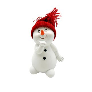 Deko Schneemann "Kusshand" mit roter Mütze ca. 11 cm