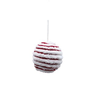 Flauschige Plüsch-Christbaumkugel Weiß/Rot Ø ca. 13 cm