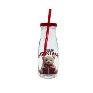 Weihnachts-Trinkflasche "Merry Christmas" mit Strohhalm ca. 300 ml