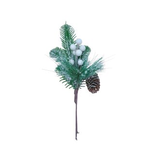 Deko Tannenzweig verschneit mit Beeren Grün/Weiß ca. 26 cm